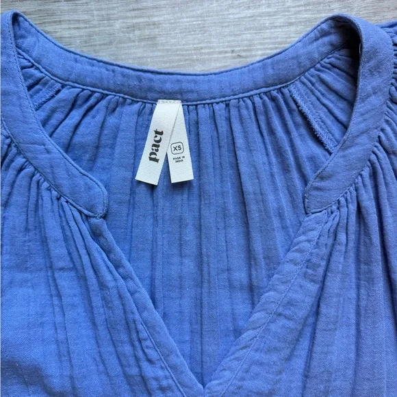 Pact Organic Cotton Gauze Throw And Go Blue Dress Size XS Bohemian Beach Coastal - Picture 3 of 8